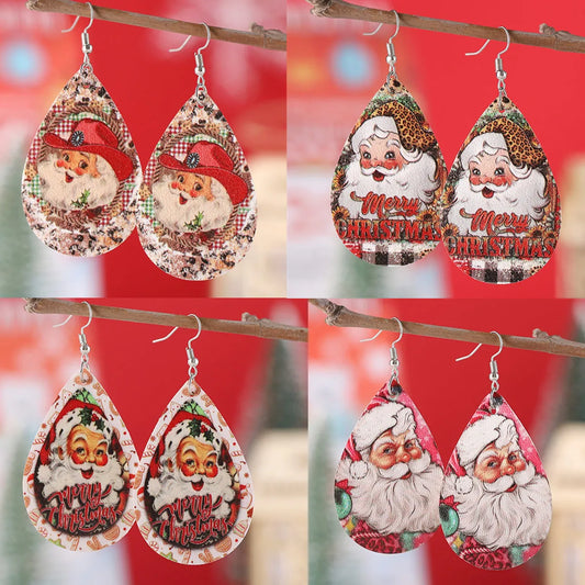 Wholesale Jewelry Vintage Style Santa Claus Pu Leather Drop Earrings