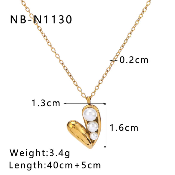 Wholesale Jewelry Vintage Style Simple Style Classic Style Round Heart Shape 304 Stainless Steel Gem Pearl Shell 18K Gold Plated Inlay Necklace