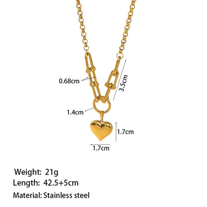 Wholesale Jewelry Vintage Style Simple Style Commute Heart Shape 304 Stainless Steel 18K Gold Plated Heart Polishing Plating Pendant Necklace