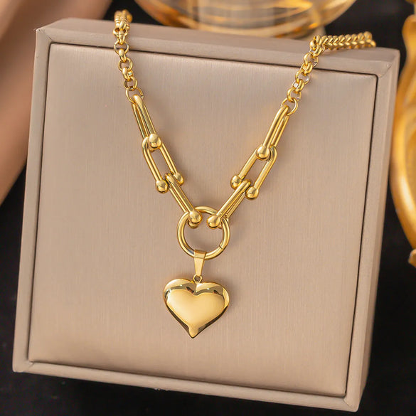 Wholesale Jewelry Vintage Style Simple Style Commute Heart Shape 304 Stainless Steel 18K Gold Plated Heart Polishing Plating Pendant Necklace