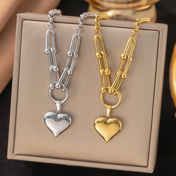 Wholesale Jewelry Vintage Style Simple Style Commute Heart Shape 304 Stainless Steel 18K Gold Plated Heart Polishing Plating Pendant Necklace