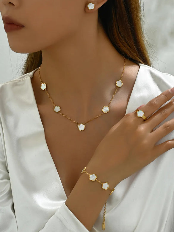 Wholesale Jewelry Vintage Style Simple Style Flower 304 Stainless Steel Acrylic 18K Gold Plated Jewelry Set