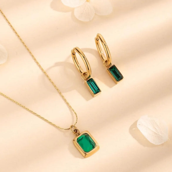 Wholesale Jewelry Vintage Style Simple Style Geometric 304 Stainless Steel Artificial Gemstones 18K Gold Plated Jewelry Set