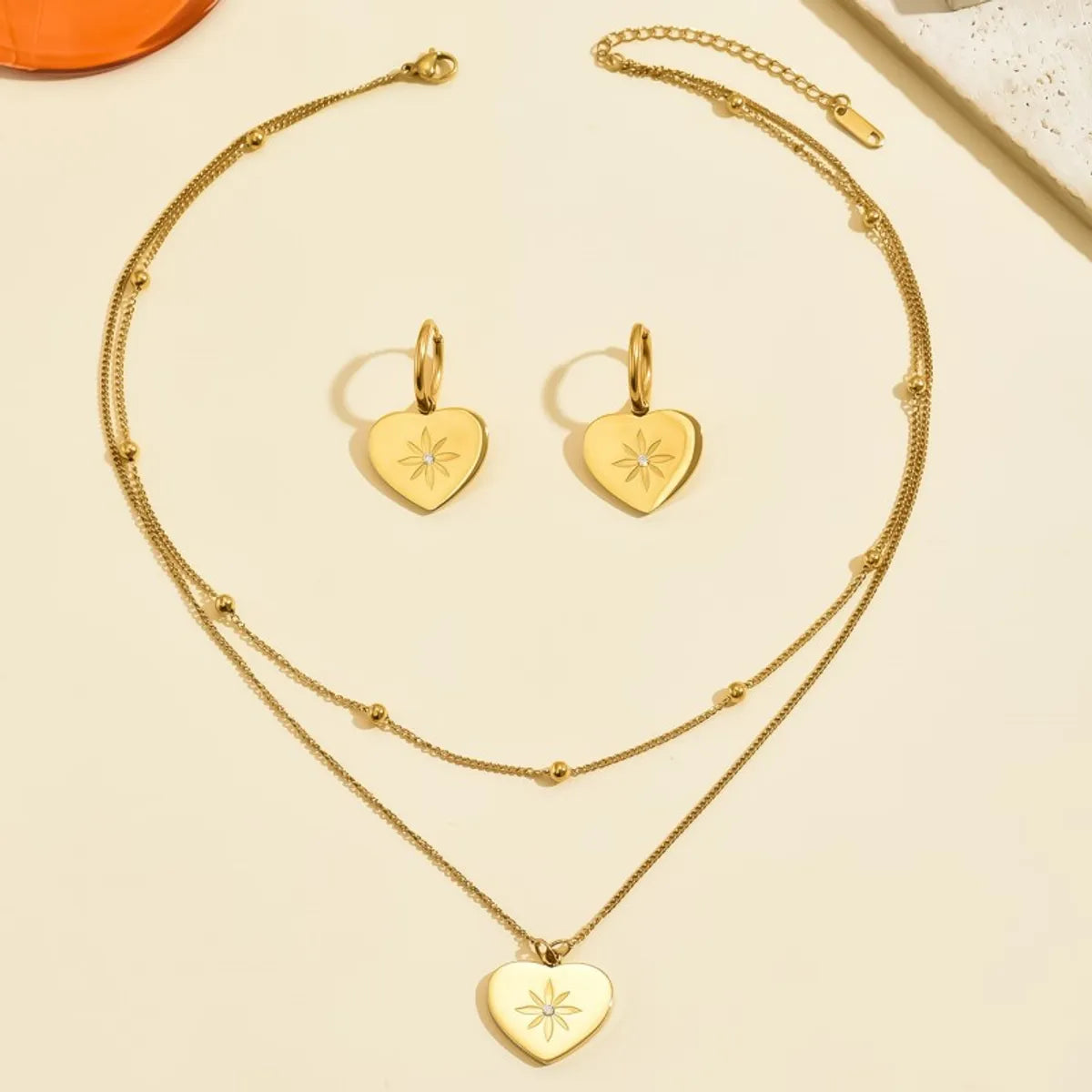 Wholesale Jewelry Vintage Style Simple Style Heart Shape 304 Stainless Steel Rhinestones 18K Gold Plated Inlay Jewelry Set