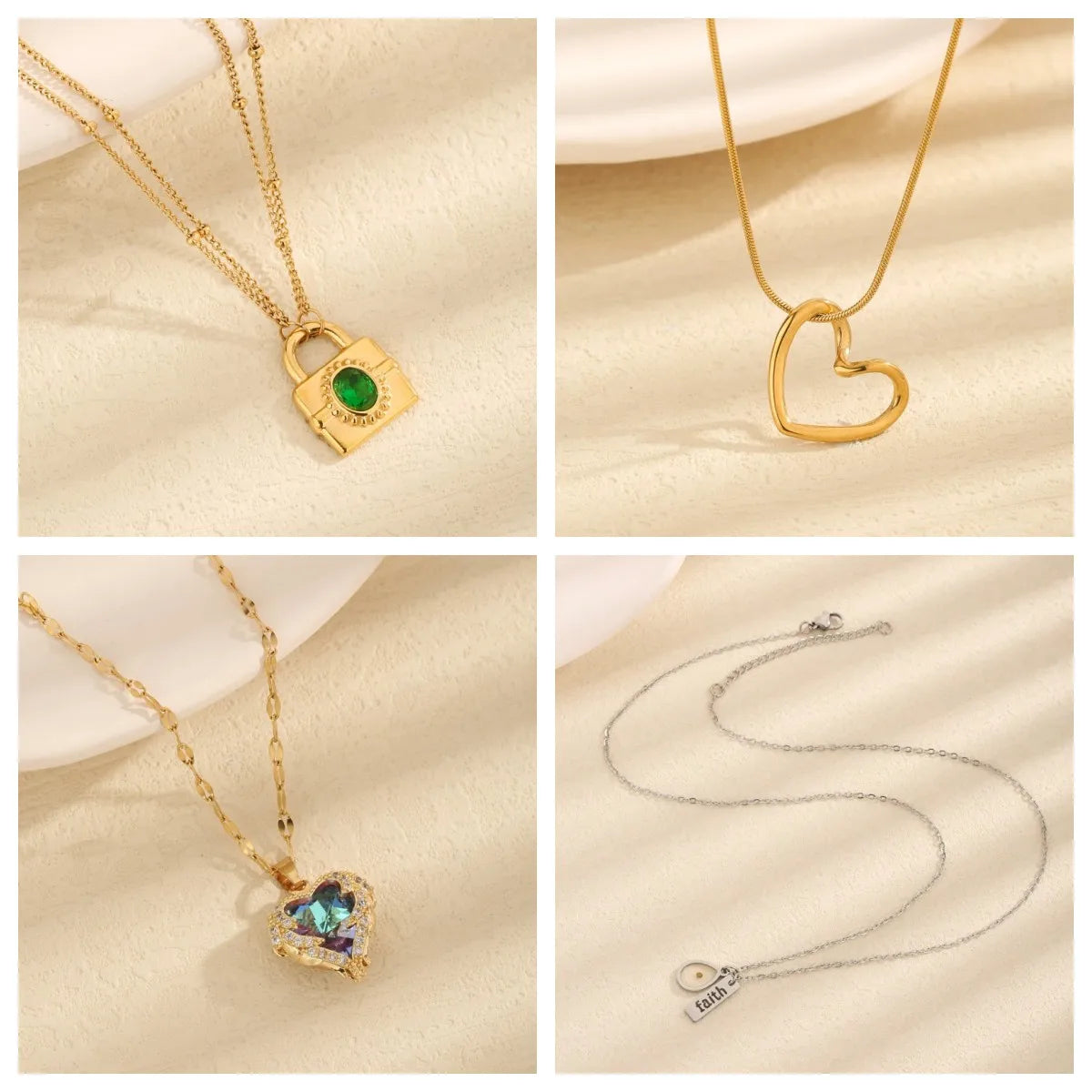 Wholesale Jewelry Vintage Style Simple Style Hexagram Heart Shape 304 Stainless Steel Artificial Gemstones Enamel Inlay Pendant Necklace