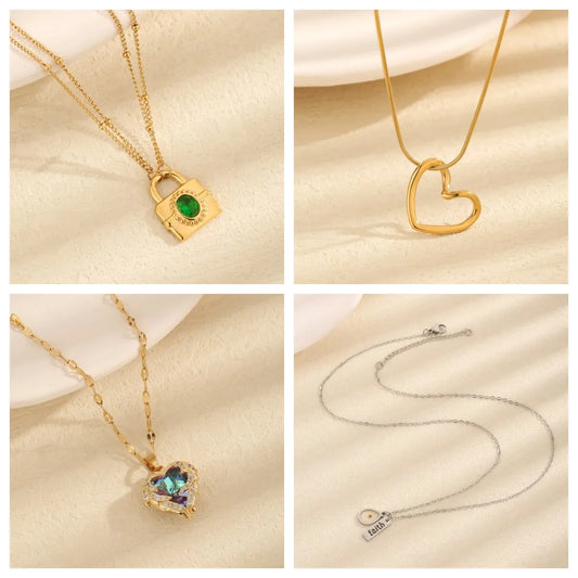 Wholesale Jewelry Vintage Style Simple Style Hexagram Heart Shape 304 Stainless Steel Artificial Gemstones Enamel Inlay Pendant Necklace