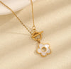 Wholesale Jewelry Vintage Style Simple Style Roman Style Heart Shape Flower 304 Stainless Steel Acrylic White Shell Inlay Pendant Necklace