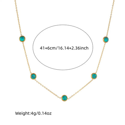 Wholesale Jewelry Vintage Style Simple Style Round 304 Stainless Steel Turquoise 18K Gold Plated Inlay Jewelry Set