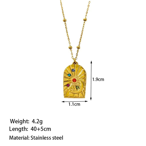 Wholesale Jewelry Vintage Style Simple Style Round Heart Shape Rectangle 304 Stainless Steel Artificial Rhinestones 18K Gold Plated Polishing Plating Inlay Pendant Necklace