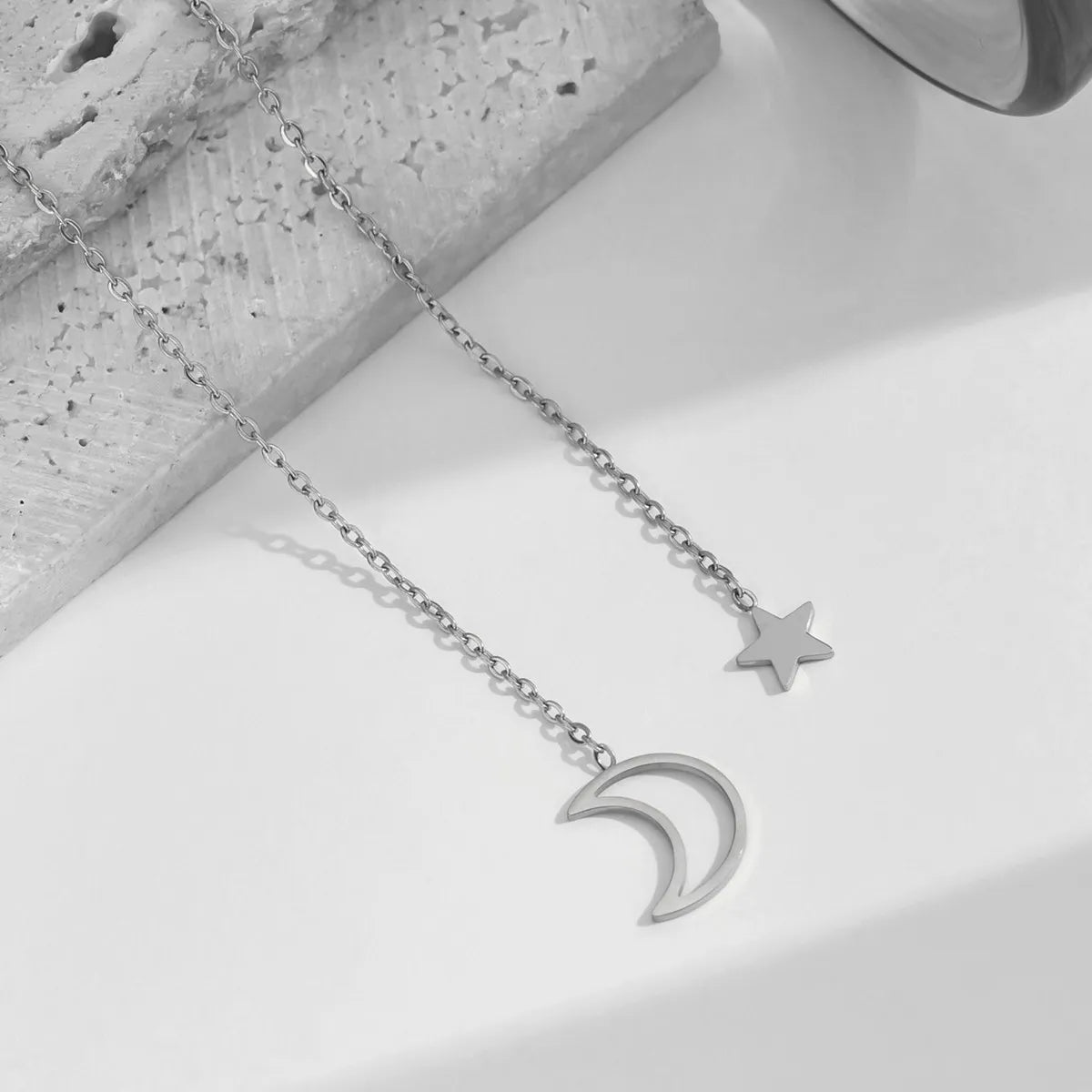 Wholesale Jewelry Vintage Style Simple Style Star Moon 304 Stainless Steel 18K Gold Plated Necklace