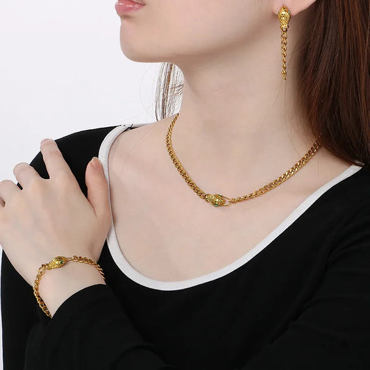 Wholesale Jewelry Vintage Style Snake 304 Stainless Steel 18K Gold Plated Bracelets Earrings Necklace