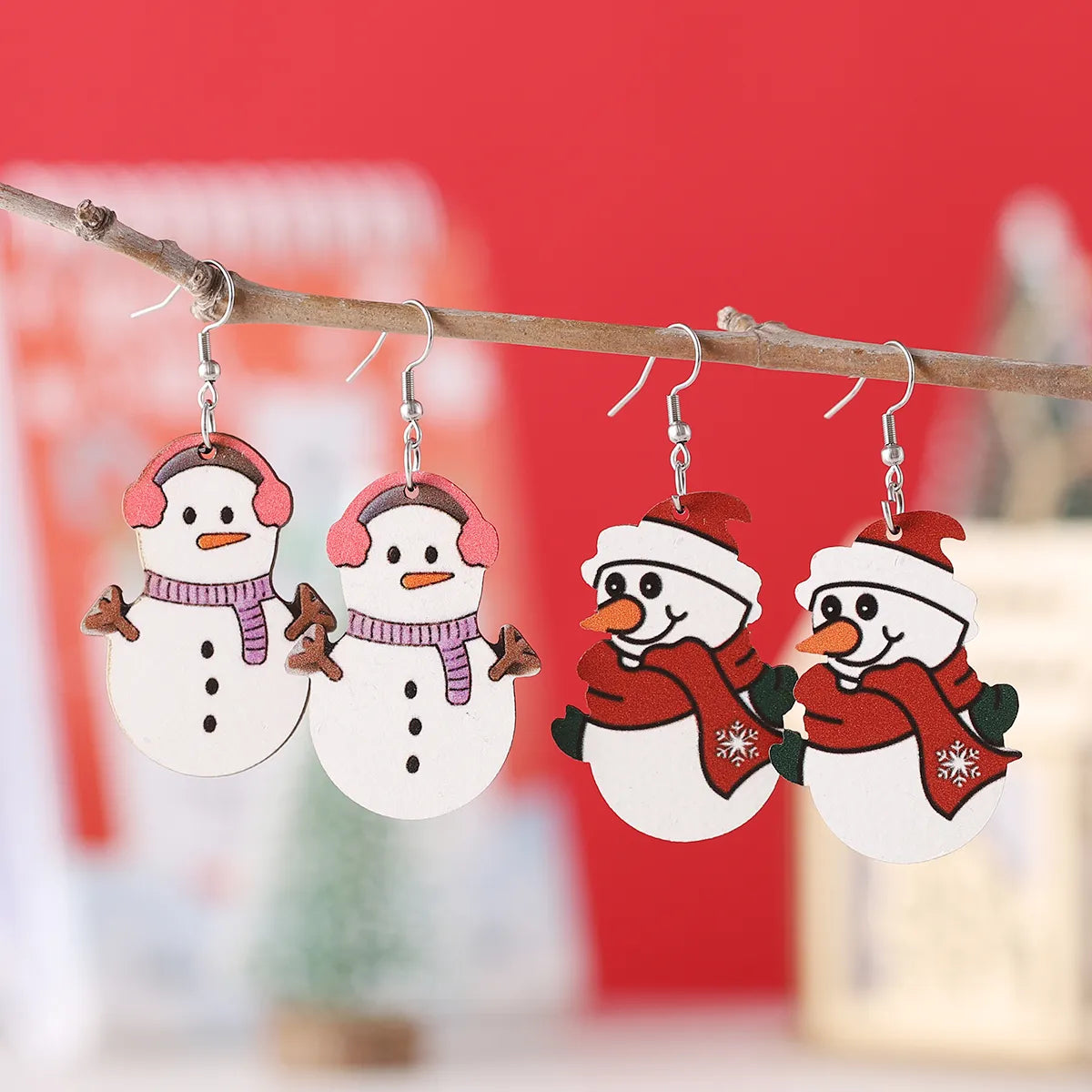 Wholesale Jewelry Vintage Style Snowman Wood Drop Earrings