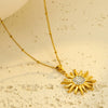 Wholesale Jewelry Vintage Style Sunflower Stainless Steel 18K Gold Plated Pendant Necklace And Earrings