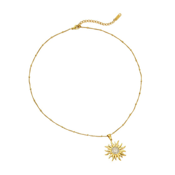 Wholesale Jewelry Vintage Style Sunflower Stainless Steel 18K Gold Plated Pendant Necklace And Earrings