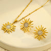 Wholesale Jewelry Vintage Style Sunflower Stainless Steel 18K Gold Plated Pendant Necklace And Earrings