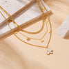 Wholesale Jewelry Vintage Style Sweet Butterfly 304 Stainless Steel Shell 18K Gold Plated Inlay Three Layer Necklace