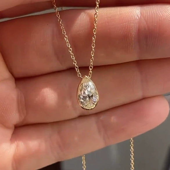 Wholesale Jewelry Water Drop Pear Shaped Zircon Copper Mixed Gem Inlay Ochain Pendant Necklace For Women