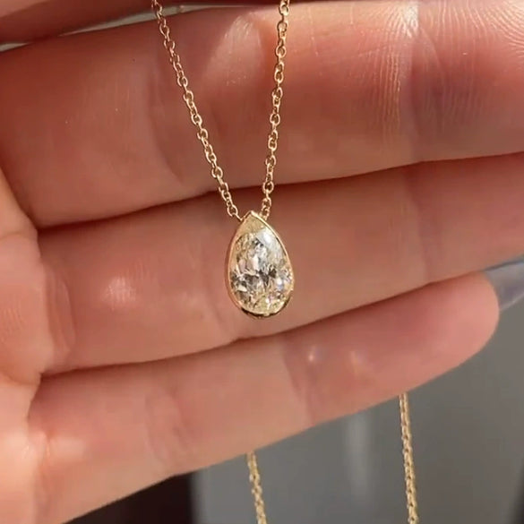 Wholesale Jewelry Water Drop Pear Shaped Zircon Copper Mixed Gem Inlay Ochain Pendant Necklace For Women