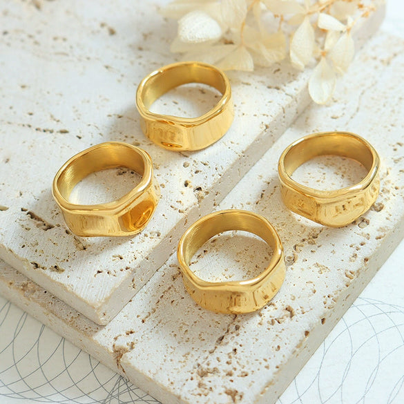 Wholesale Jewelry Women Light Luxury Retro Ring Titanium Steel Geometric Design Electroplated