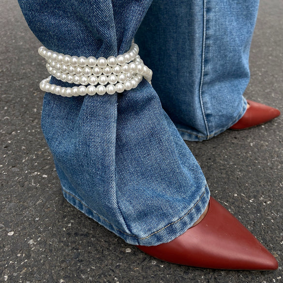 Wholesale Jewelry Women's Anklet Multi Layer Imitation Pearl Beaded Geometric Style