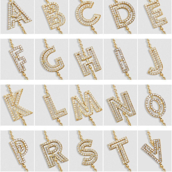 Wholesale Jewelry Women's Clavicle Chain Copper Goldplated Zircon Letter Style
