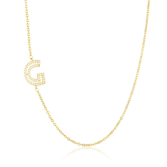 Wholesale Jewelry Women's Clavicle Chain Copper Goldplated Zircon Letter Style