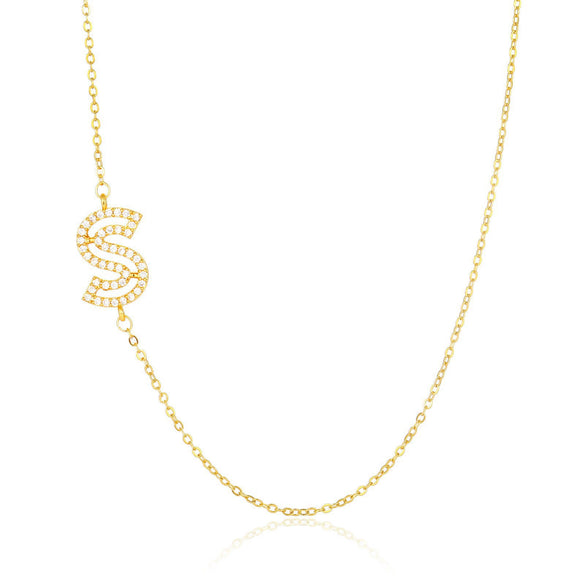 Wholesale Jewelry Women's Clavicle Chain Copper Goldplated Zircon Letter Style