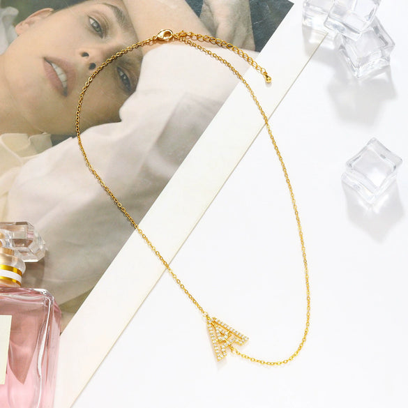 Wholesale Jewelry Women's Clavicle Chain Copper Goldplated Zircon Letter Style