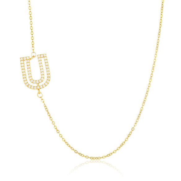 Wholesale Jewelry Women's Clavicle Chain Copper Goldplated Zircon Letter Style