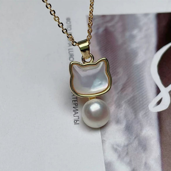 Wholesale Jewelry Women's Cute Cat Pendant Threepiece Set With Freshwater Pearls And Copper Alloy Accessories