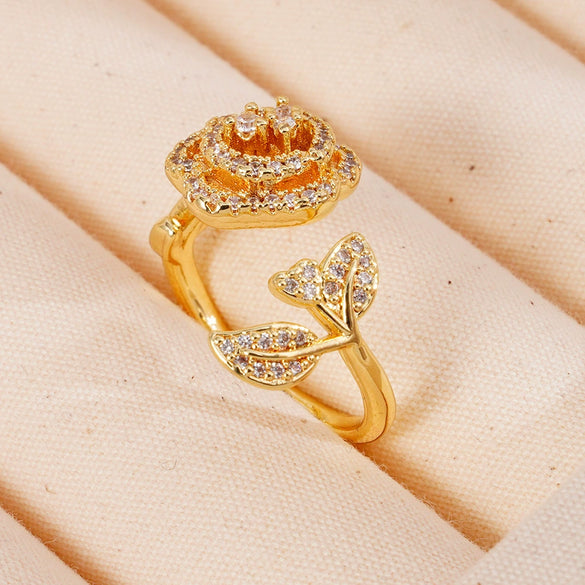 Wholesale Jewelry Women's Light Luxury Copper Fourleaf Clover Flower Ring With Electroplating