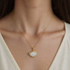Wholesale Jewelry Women's Stainless Steel Geometric Fanshaped Motherofpearl Diamond Electroplated Necklace