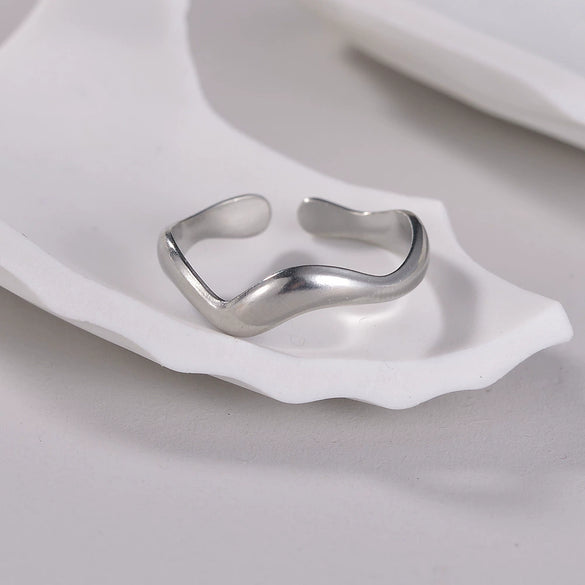 Wholesale Jewelry Women's Titanium Steel Water Wave Open Ring Geometric Electroplated