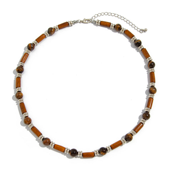 Wholesale Jewelry Wooden Beaded Geometric Bamboo Chain Necklace Handmade Male Accessories
