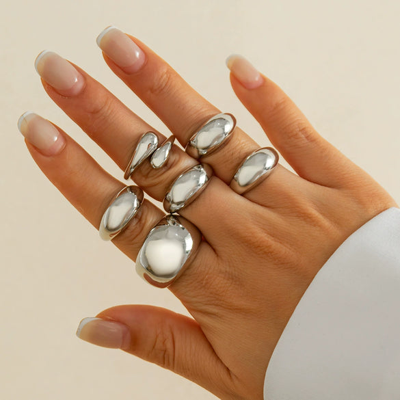 Wholesale Jewelry Zinc Alloy Geometric Hiphop Style Doublelayer Curved Ring Electroplated