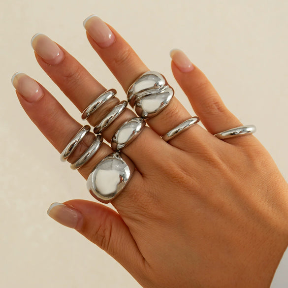 Wholesale Jewelry Zinc Alloy Geometric Hiphop Style Doublelayer Curved Ring Electroplated