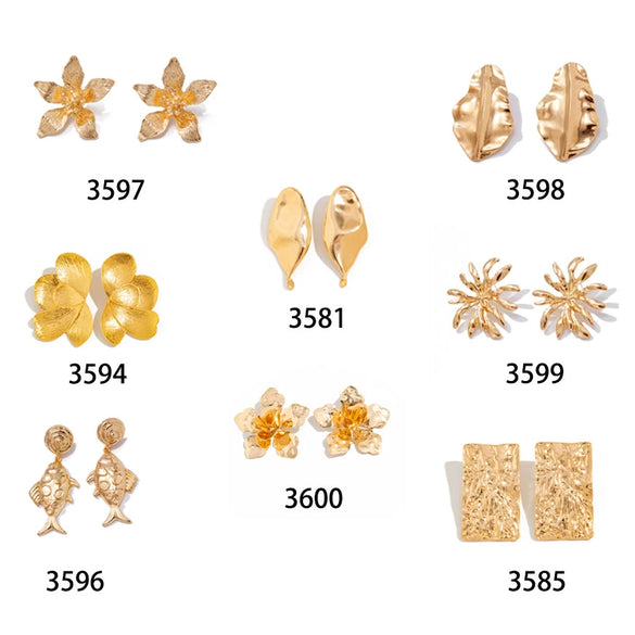 Wholesale Jewelry Zinc Alloy Geometric Metal Leaf Earrings With Electroplating And Ins Style
