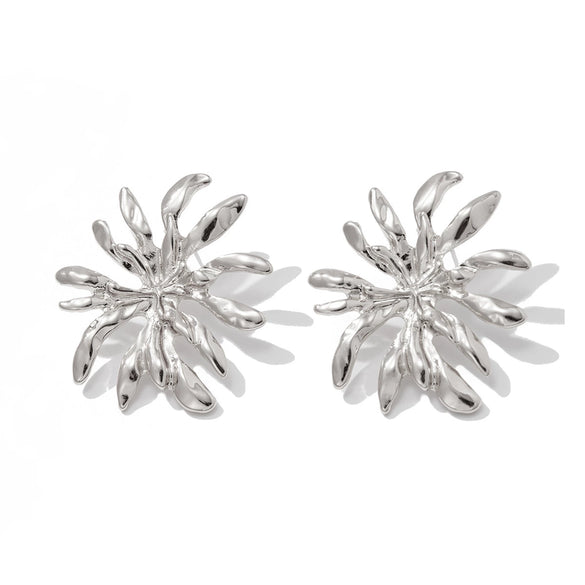 Wholesale Jewelry Zinc Alloy Geometric Metal Leaf Earrings With Electroplating And Ins Style