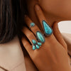 Wholesale Jewelry Zinc Alloy Geometric Petal Inlaid Turquoise Ring Set Of Four Electroplated For Women