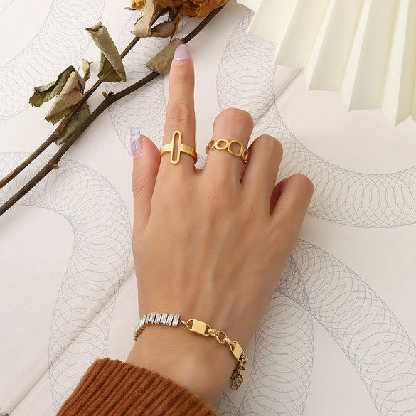 Wholesale Jewelry Zircon Chain Titanium Steel Electroplated Geometric Necklace And Bracelet Set For Women