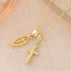 Wholesale 18K Gold Electroplated Cross Fish Pendant Necklace With Zircon Inlay For Women And Men Made Of Copper