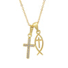 Wholesale 18K Gold Electroplated Cross Fish Pendant Necklace With Zircon Inlay For Women And Men Made Of Copper