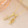 Wholesale 18K Gold Electroplated Cross Fish Pendant Necklace With Zircon Inlay For Women And Men Made Of Copper