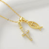 Wholesale 18K Gold Electroplated Cross Fish Pendant Necklace With Zircon Inlay For Women And Men Made Of Copper