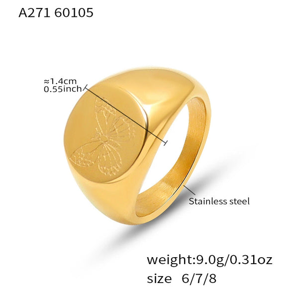 Wholesale 18K Gold Electroplated Engraved Geometric Butterfly And Peony Flower Stainless Steel Ring And Bracelet For Women