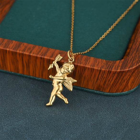Wholesale 18K Gold Electroplated Stainless Steel Geometric Cupid Trinket Pendant Necklace For Women