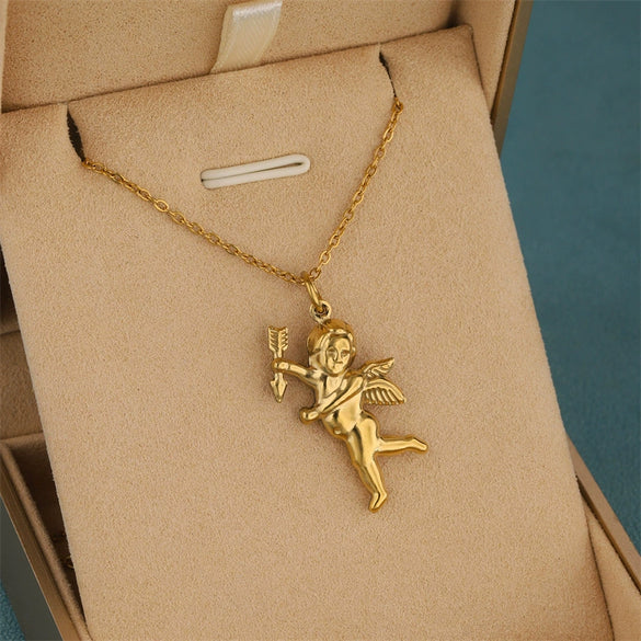 Wholesale 18K Gold Electroplated Stainless Steel Geometric Cupid Trinket Pendant Necklace For Women