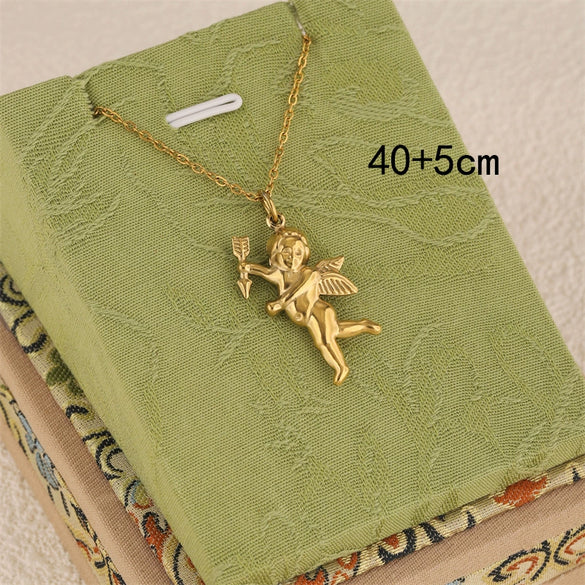 Wholesale 18K Gold Electroplated Stainless Steel Geometric Cupid Trinket Pendant Necklace For Women