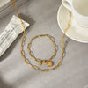 Wholesale 18K Gold Electroplated Stainless Steel Heart Shape Pendant Necklace And Bracelet For Women In Ins Style