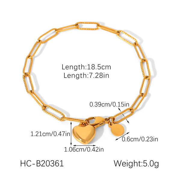 Wholesale 18K Gold Electroplated Stainless Steel Heart Shape Pendant Necklace And Bracelet For Women In Ins Style
